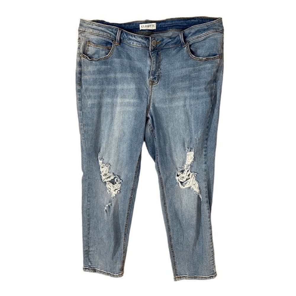 Eloquii 18G Classic Fit Stretch Denim Mom Jeans Light Wash Distressed Gena Crop